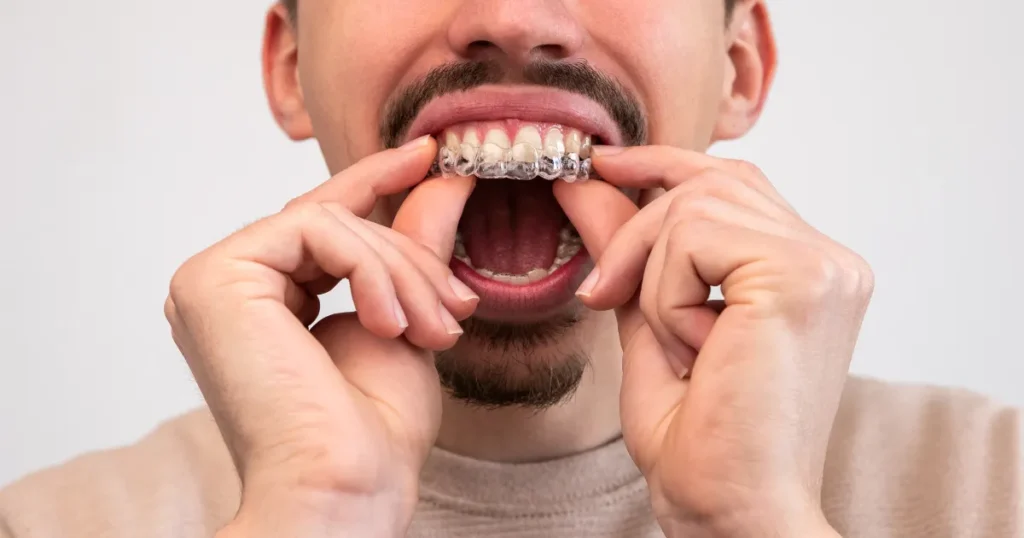 Man Inserting Invisalign Tray
